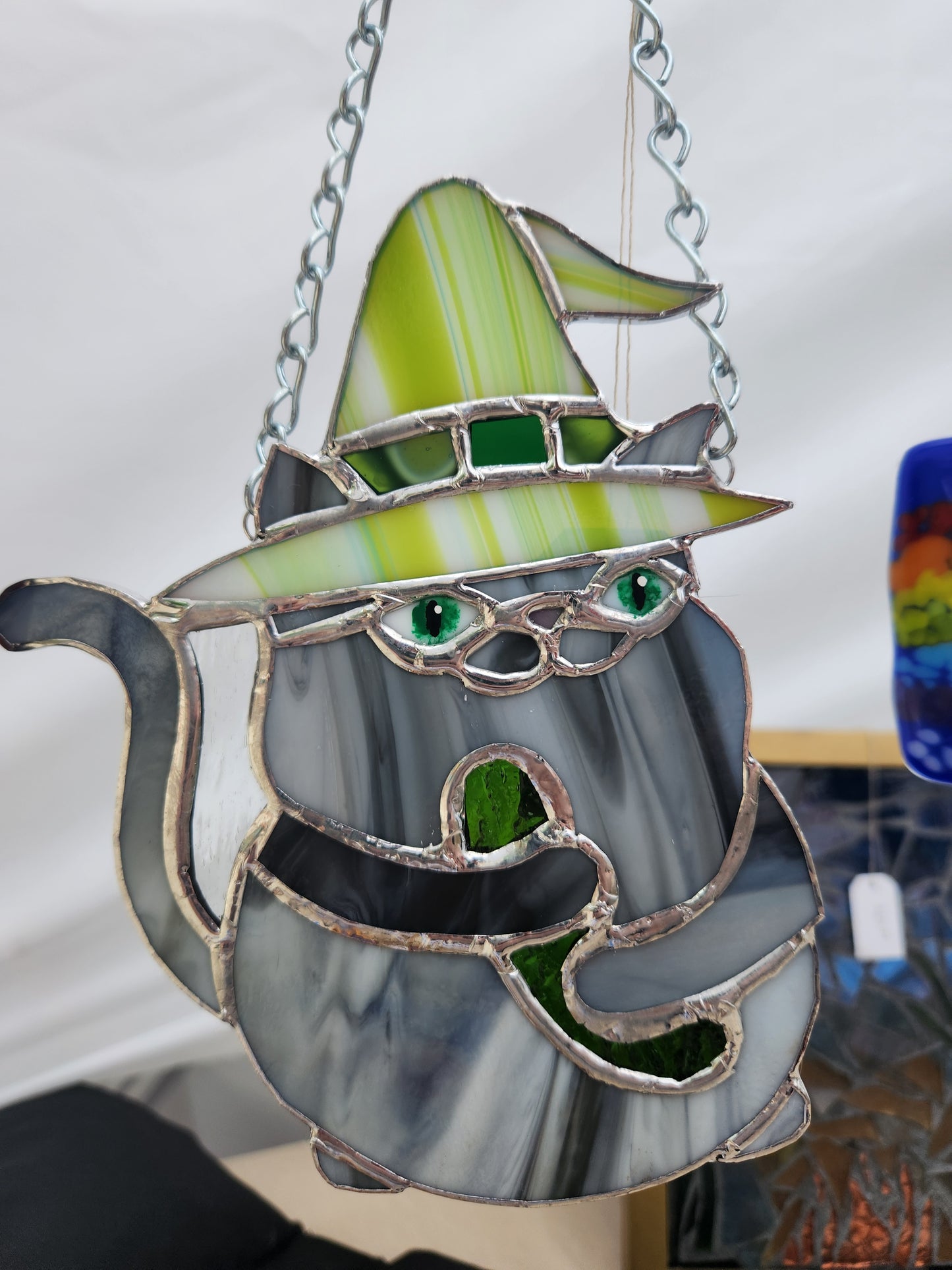 "Pickle Cat" Stained Glass Suncatcher
