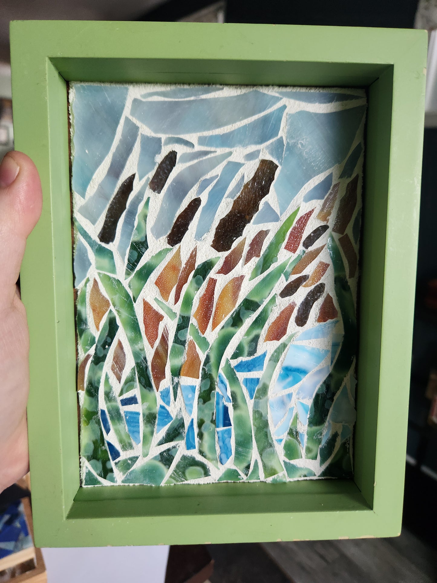 "Cattails" Framed Mosaic