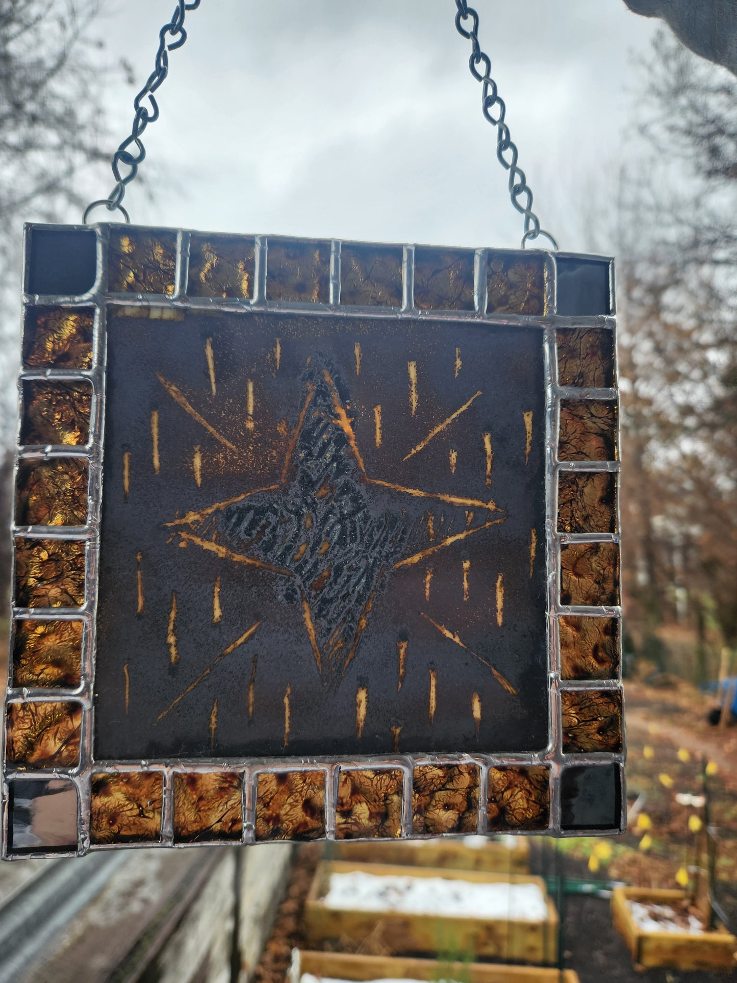 Copper Carbonate Abstract Stained Glass Panel