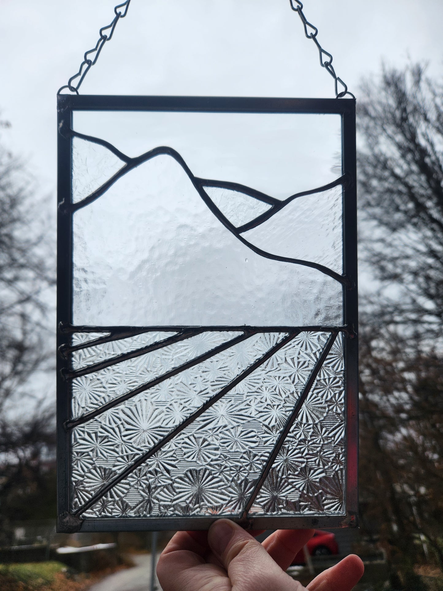 Mountains Over Flower Fields - Stained Glass Panel
