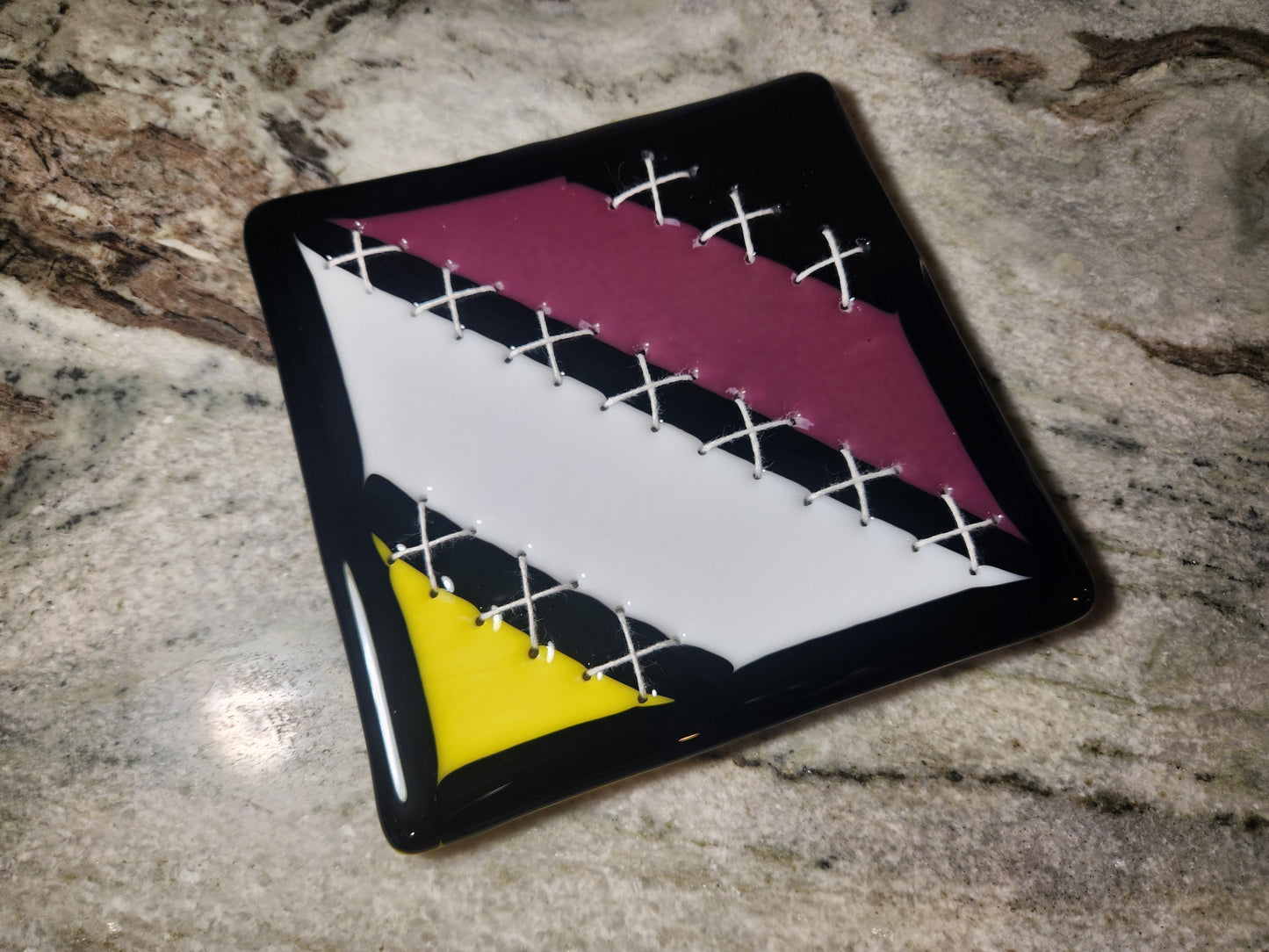 Nonbinary Flag Sewn Glass Fused Trivet
