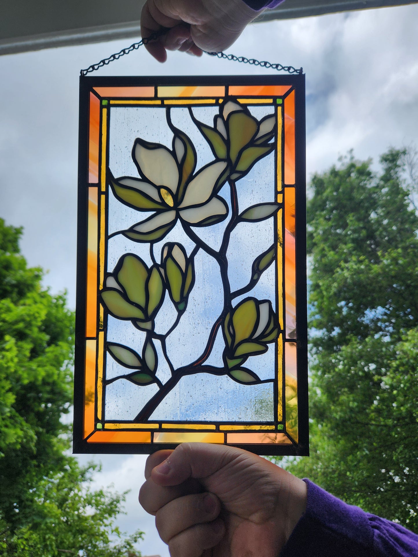 Cucumber-tree Magnolia Stained Glass Panel