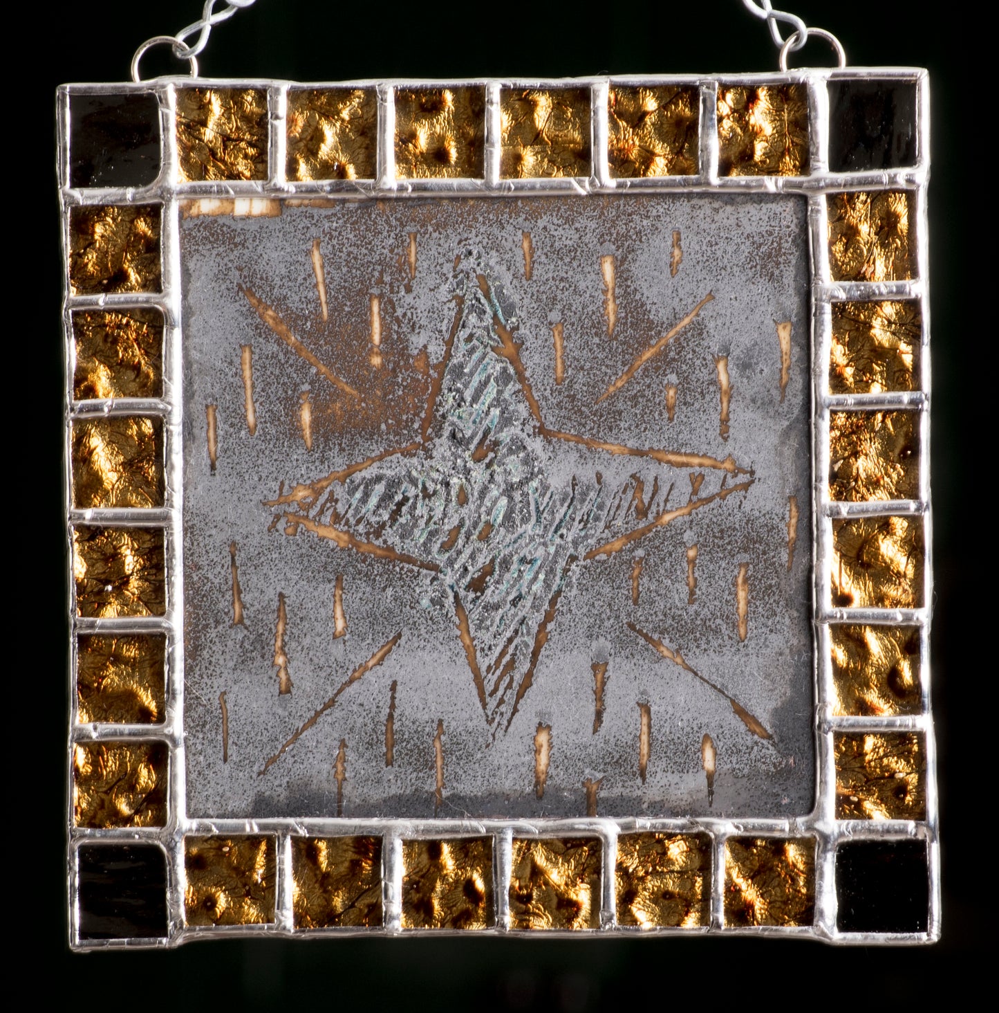 Copper Carbonate Abstract Stained Glass Panel