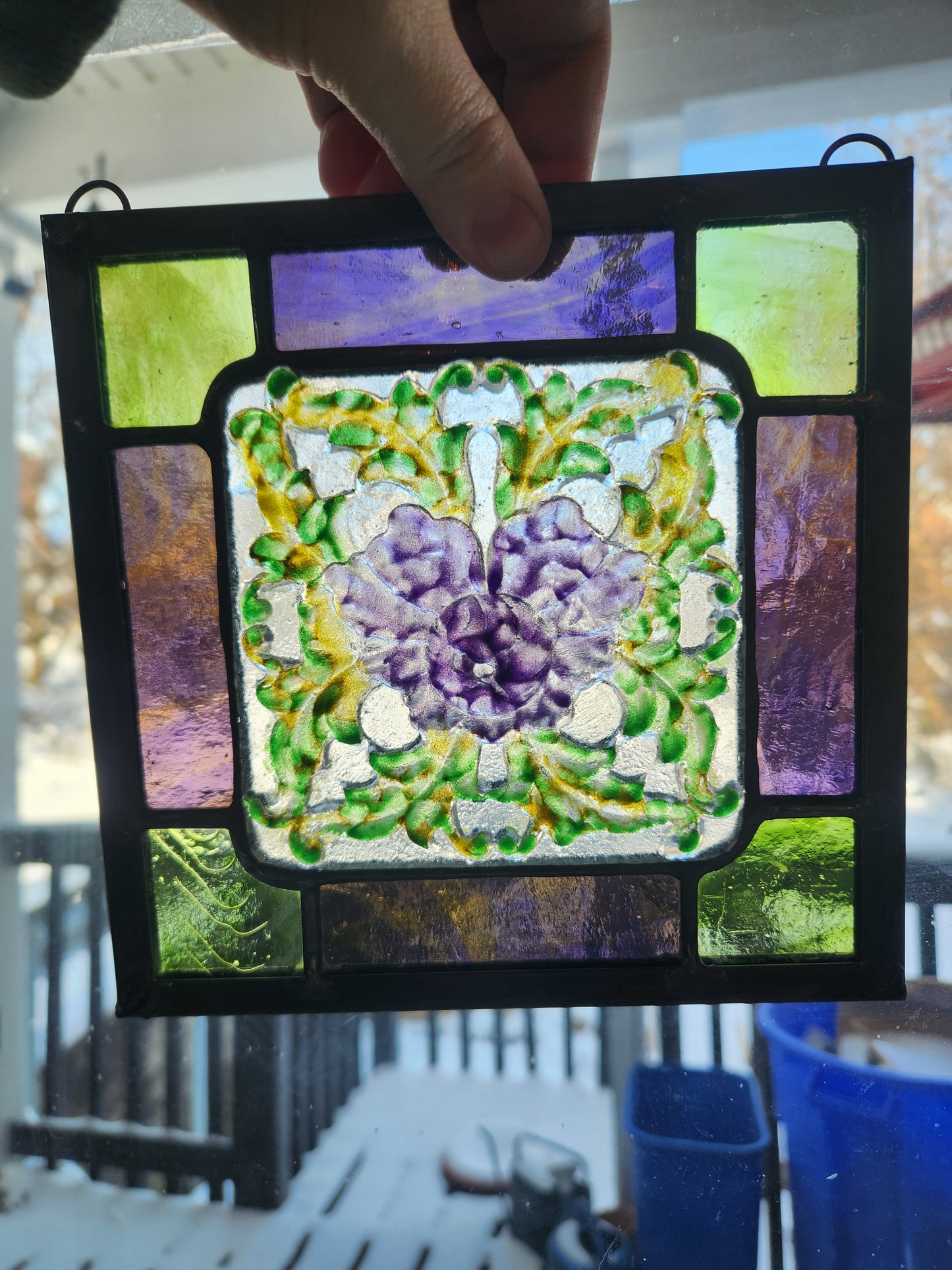 Purple Peony Stained Glass Panel