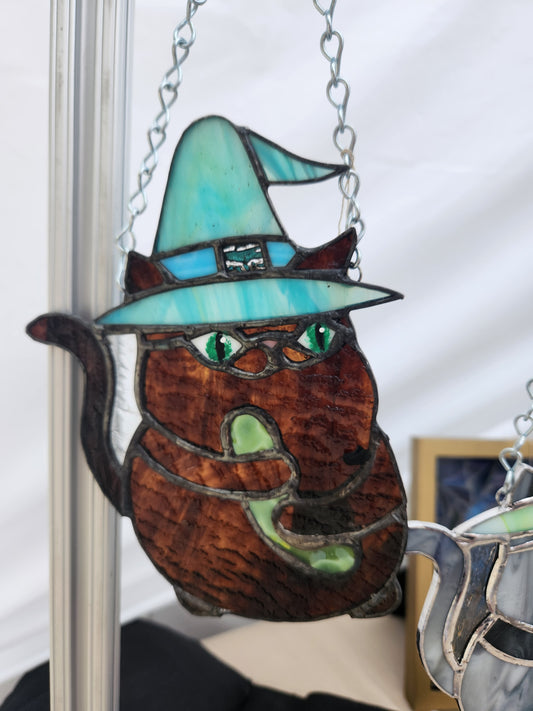 "Pickle Cat" Stained Glass Suncatcher