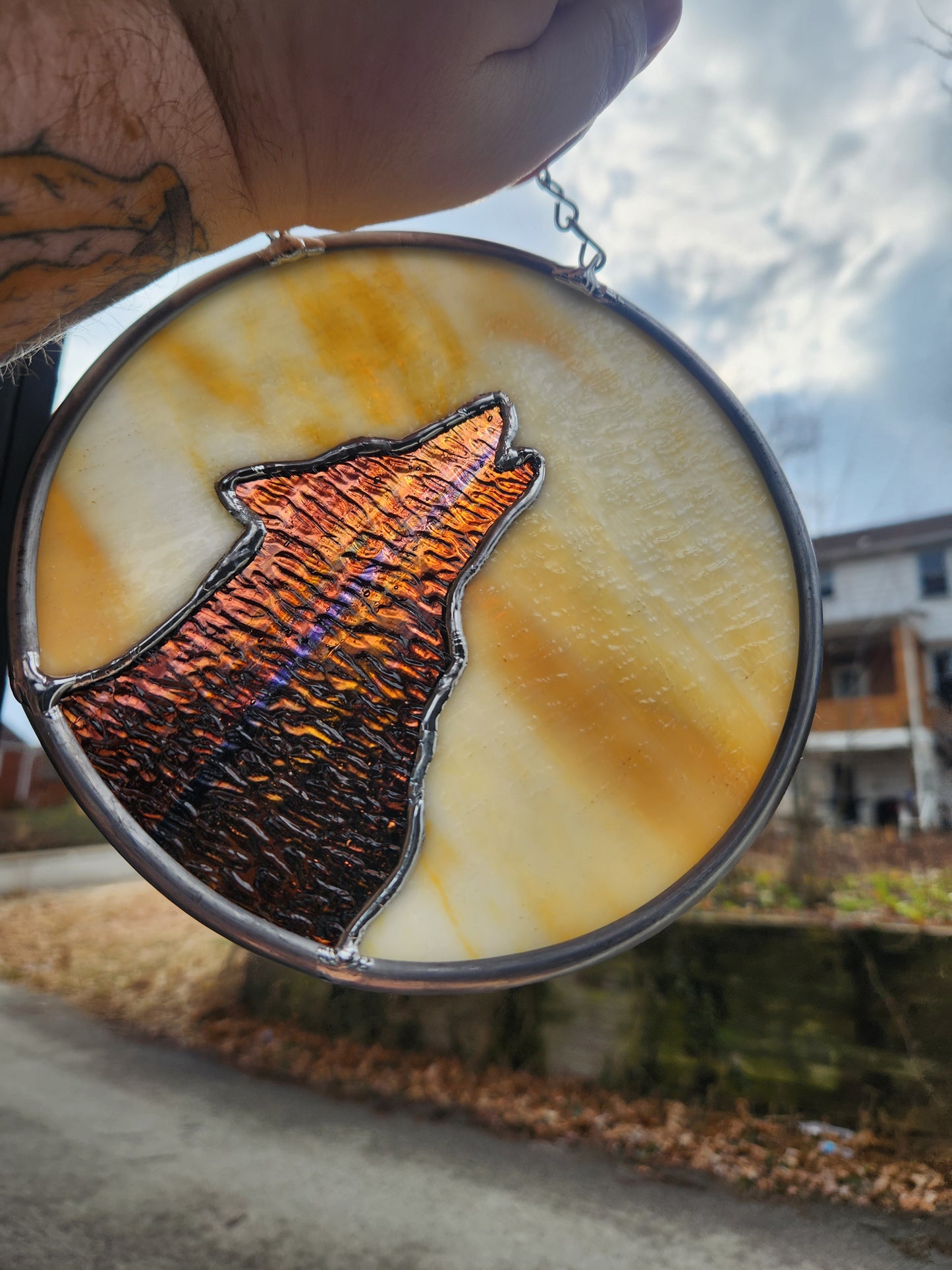 Howling Wolf - Stained Glass Suncatcher