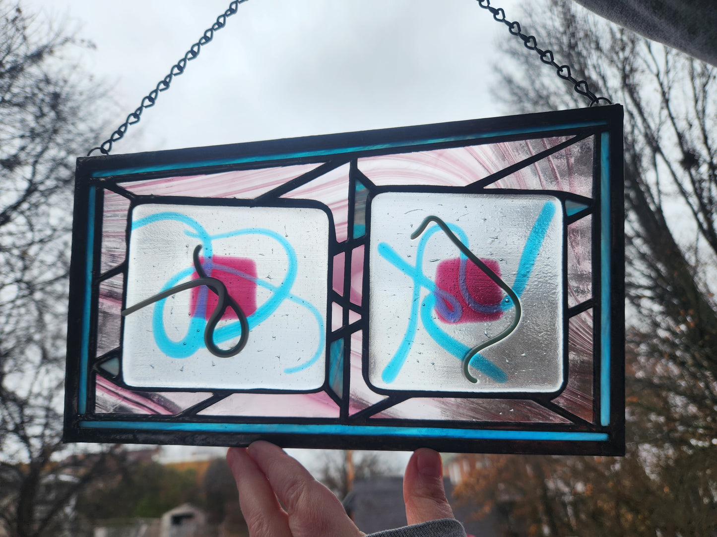 Midcentury Modern Stained Glass Panel
