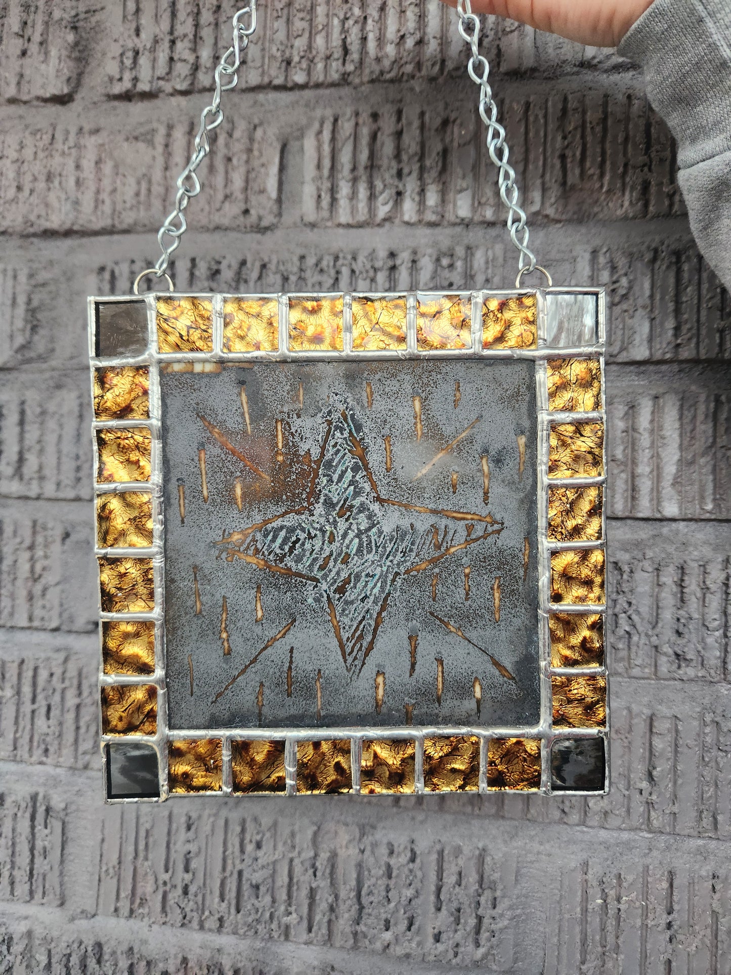 Copper Carbonate Abstract Stained Glass Panel