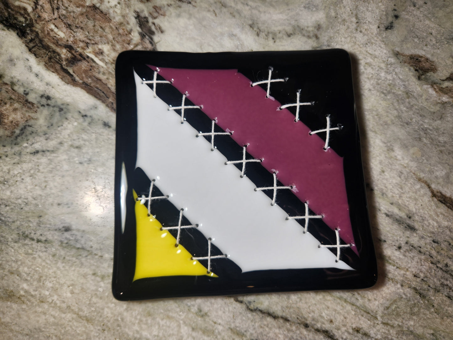 Nonbinary Flag Sewn Glass Fused Trivet