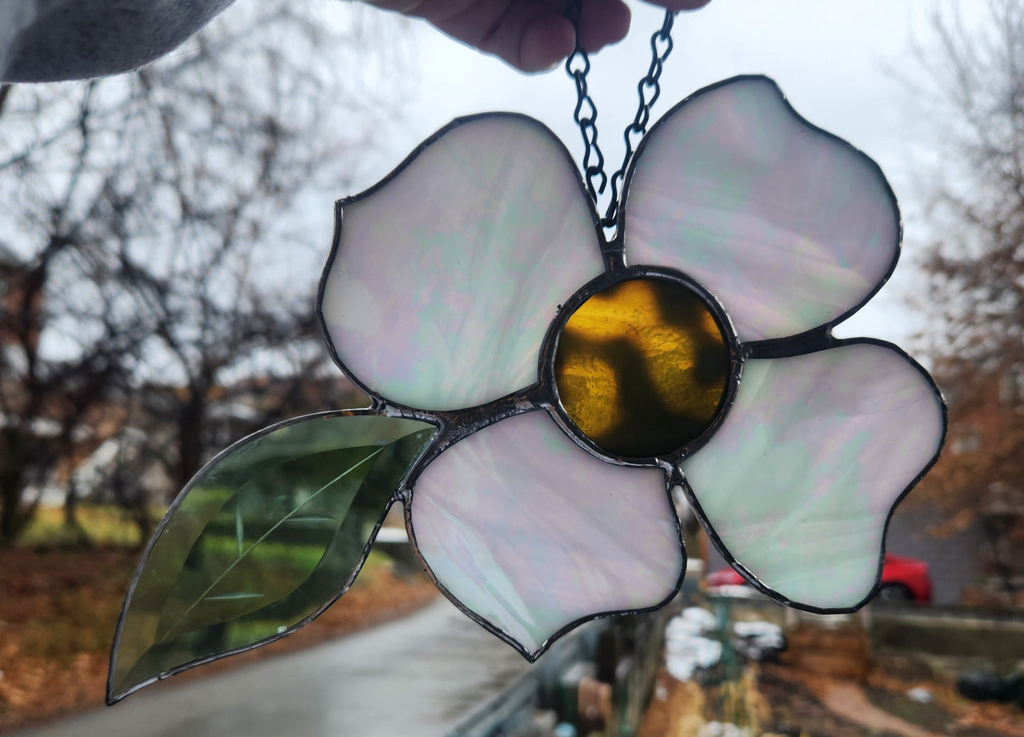 Dogwood Stained Glass Suncatcher