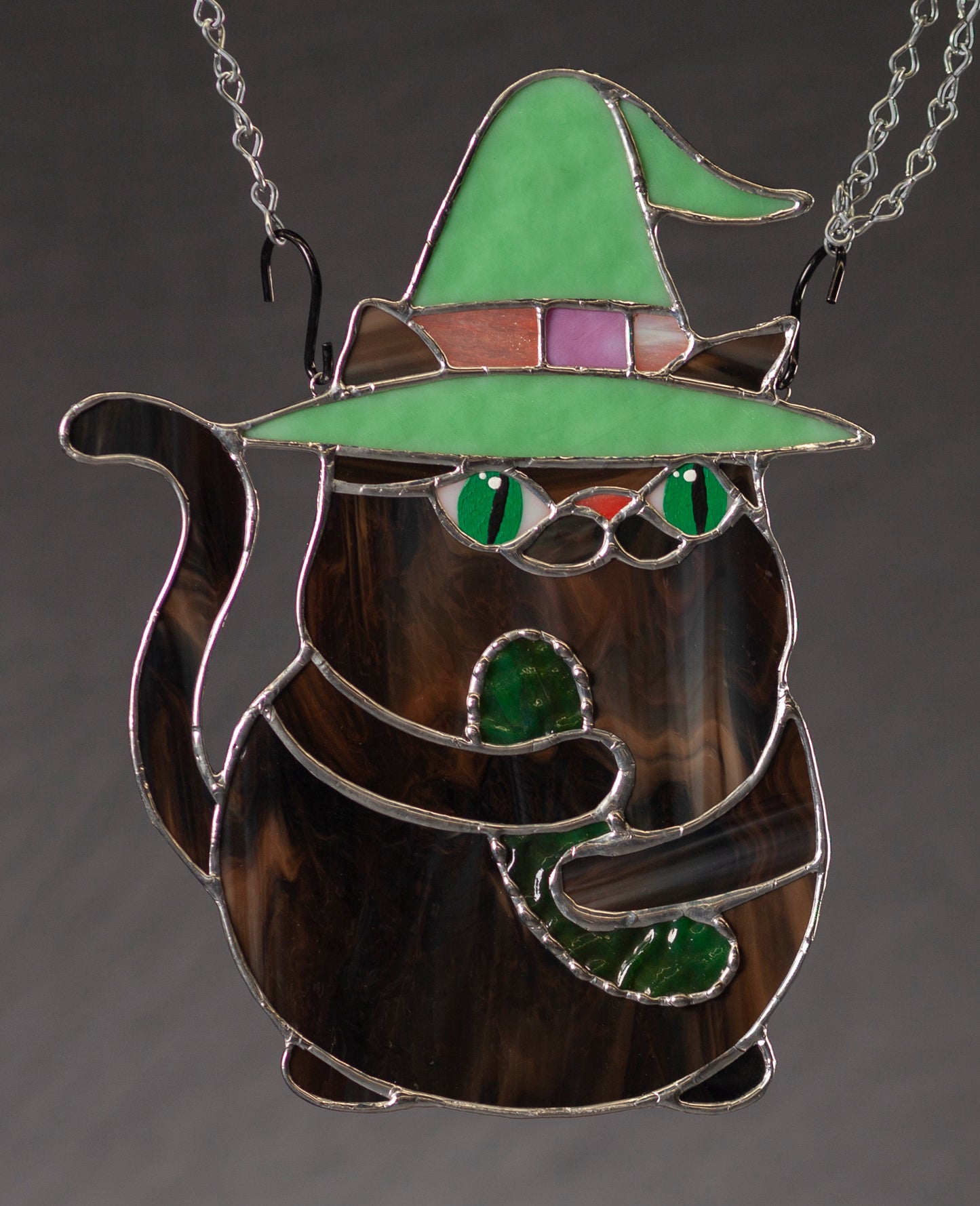 "Pickle Cat" Stained Glass Suncatcher